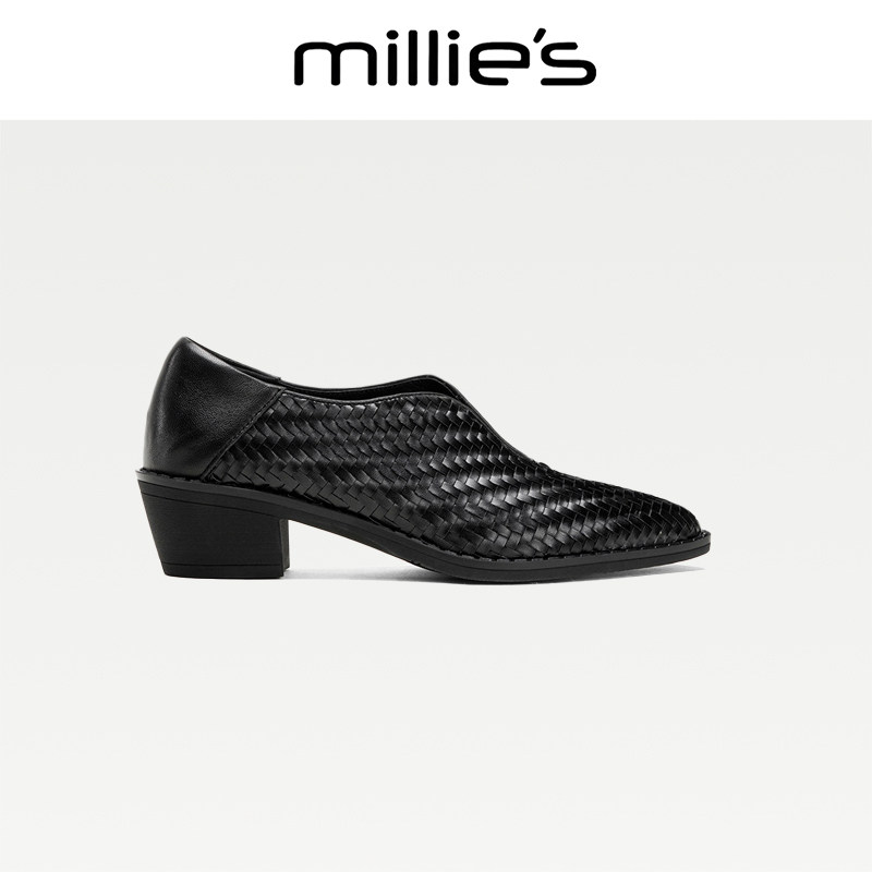 MILLIE'S/妙丽2026新款粗跟女一脚蹬圆头厚底低帮鞋乐福鞋小皮鞋C