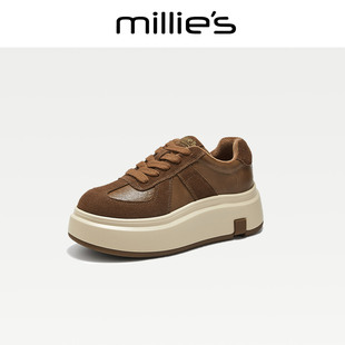 MILLIE'S/妙丽春秋圆头厚底鞋子女款百搭不累脚增高板鞋女C