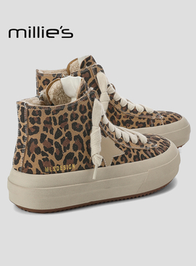 MILLIE'S/妙丽高帮鞋女冬加绒加厚冬款侧拉链保暖棉鞋灰色板鞋Z