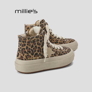 灰色板鞋 妙丽高帮鞋 侧拉链保暖棉鞋 女冬加绒加厚冬款 MILLIE