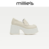 MILLIE 真皮粗跟厚底防水台百搭复古高跟小皮鞋 妙丽2026新款