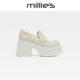 MILLIE 真皮粗跟厚底防水台百搭复古高跟小皮鞋 妙丽2026新款