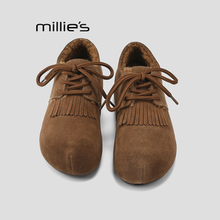 加绒保暖百搭舒适勃肯鞋 MILLIE 女冬季 妙丽反绒皮流苏棉鞋
