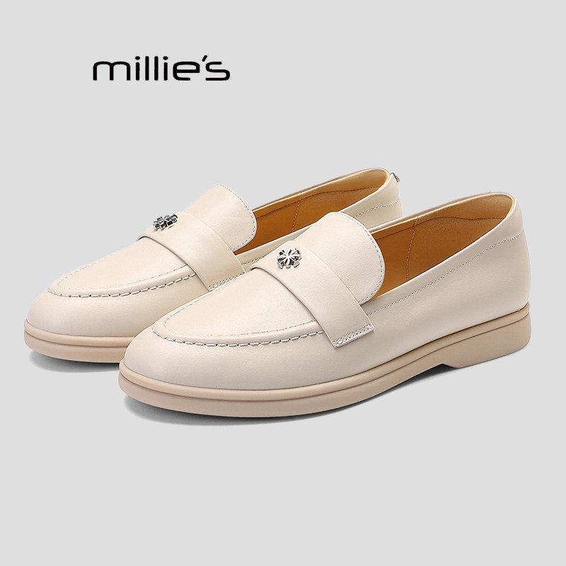 MILLIE'S/妙丽春季老钱风乐福鞋女一脚蹬真皮平底单鞋舒适豆豆鞋Q,女鞋,玛丽珍鞋,淘宝优惠券,粉丝福利购,淘宝优惠卷