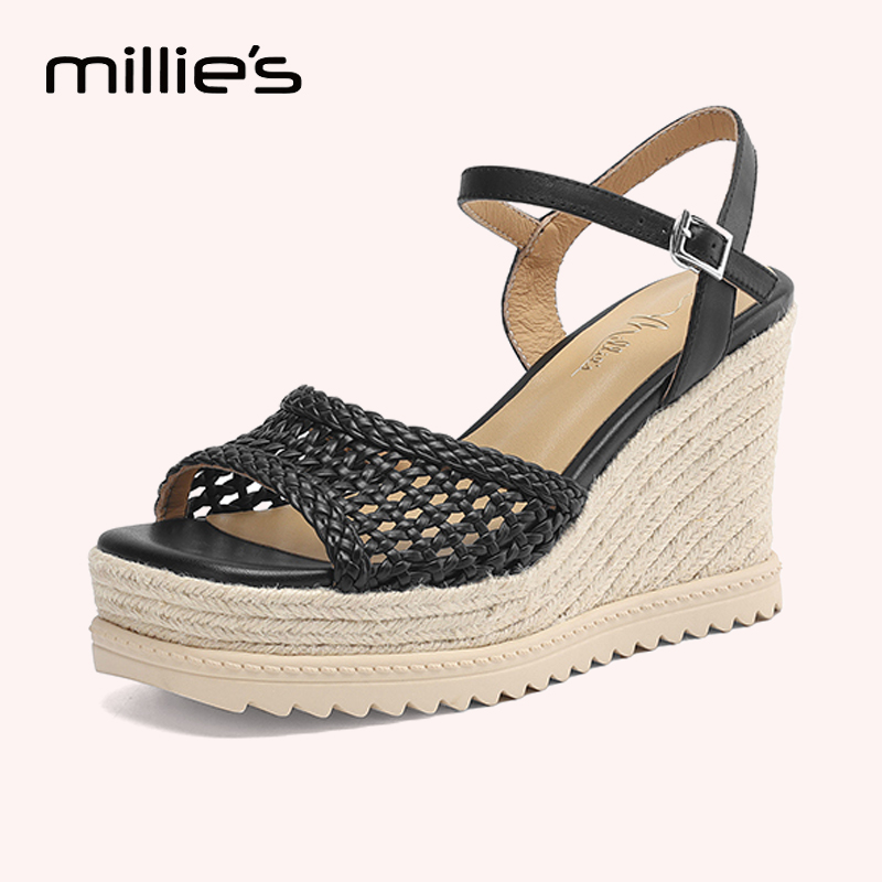 MILLIE'S/妙丽真皮露趾凉鞋女