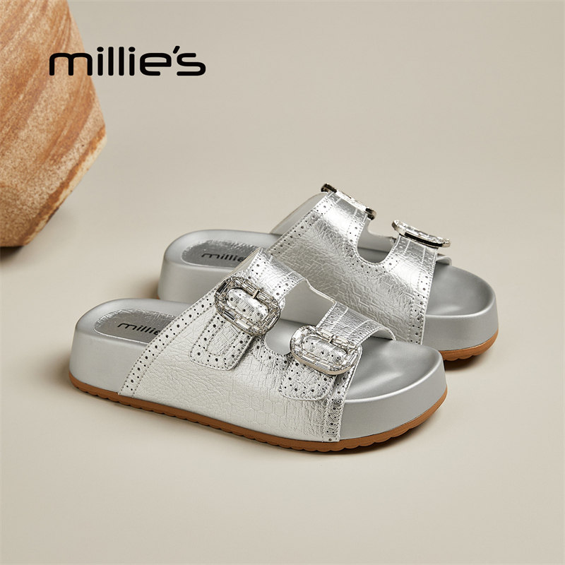 MILLIE'S/妙丽真皮厚底勃肯鞋女