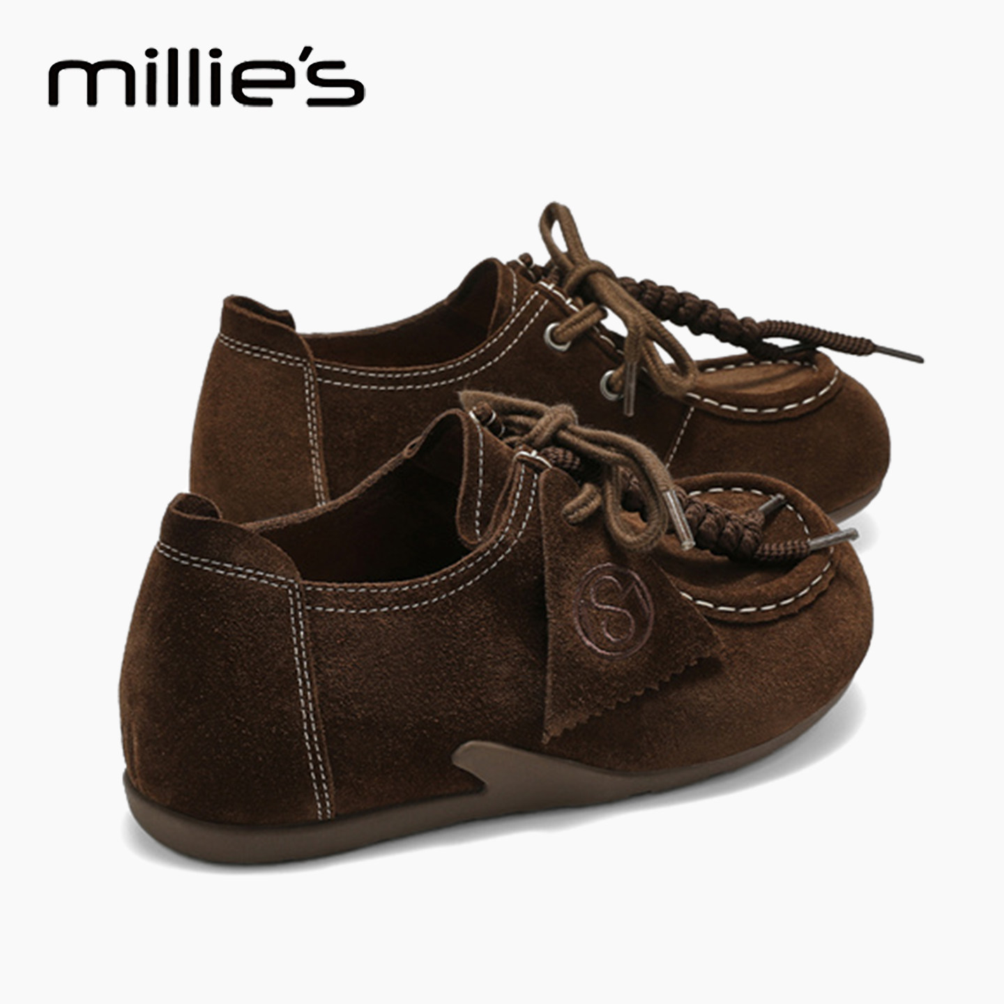 MILLIE'S/妙丽2025新款复古休闲百搭平底德训鞋女系带舒适运动鞋H,女鞋,老爹鞋,淘宝优惠券,粉丝福利购,淘宝优惠卷