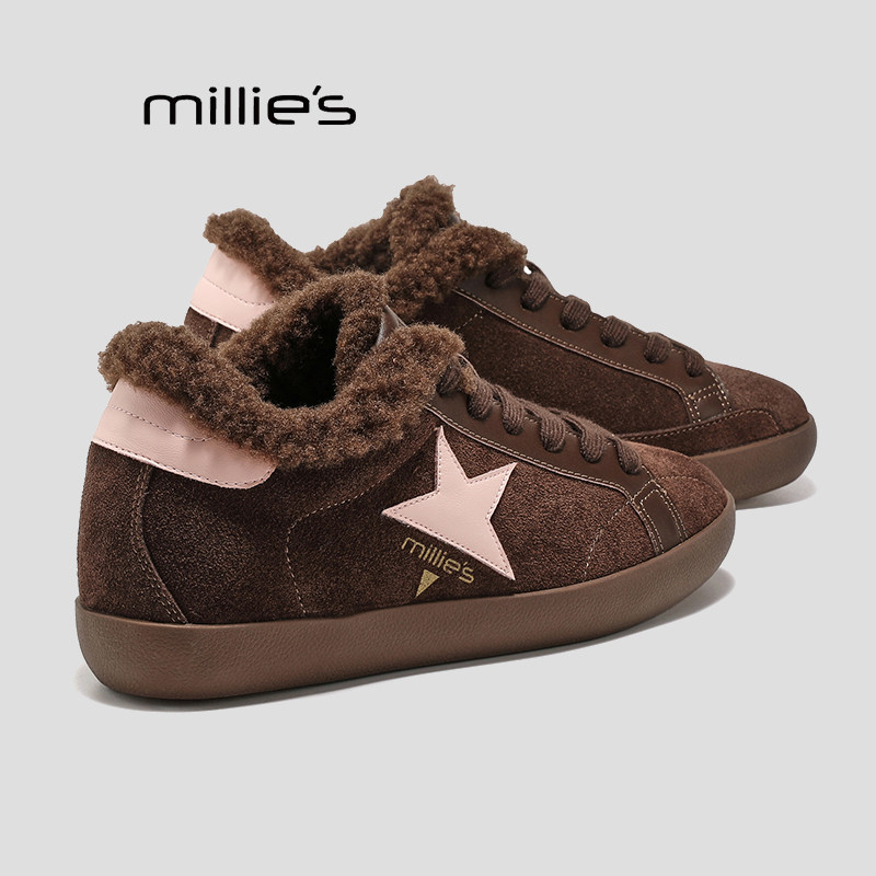 MILLIE'S/妙丽加绒保暖星星板鞋女厚底德训鞋做旧运动休闲鞋女鞋P