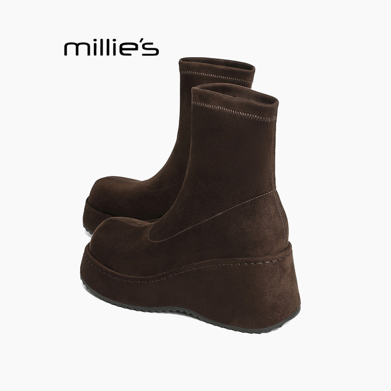 MILLIE'S/妙丽厚底小个子女靴瘦瘦靴2025秋季新款时尚百搭弹力靴Z,女鞋,时装靴,淘宝优惠券,粉丝福利购,淘宝优惠卷