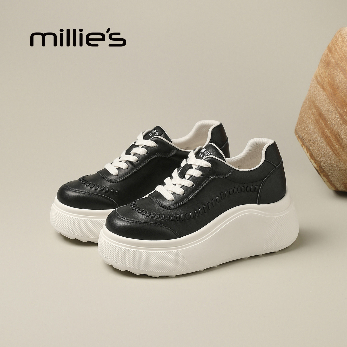 妙丽春季真皮增高小白鞋女巨好看