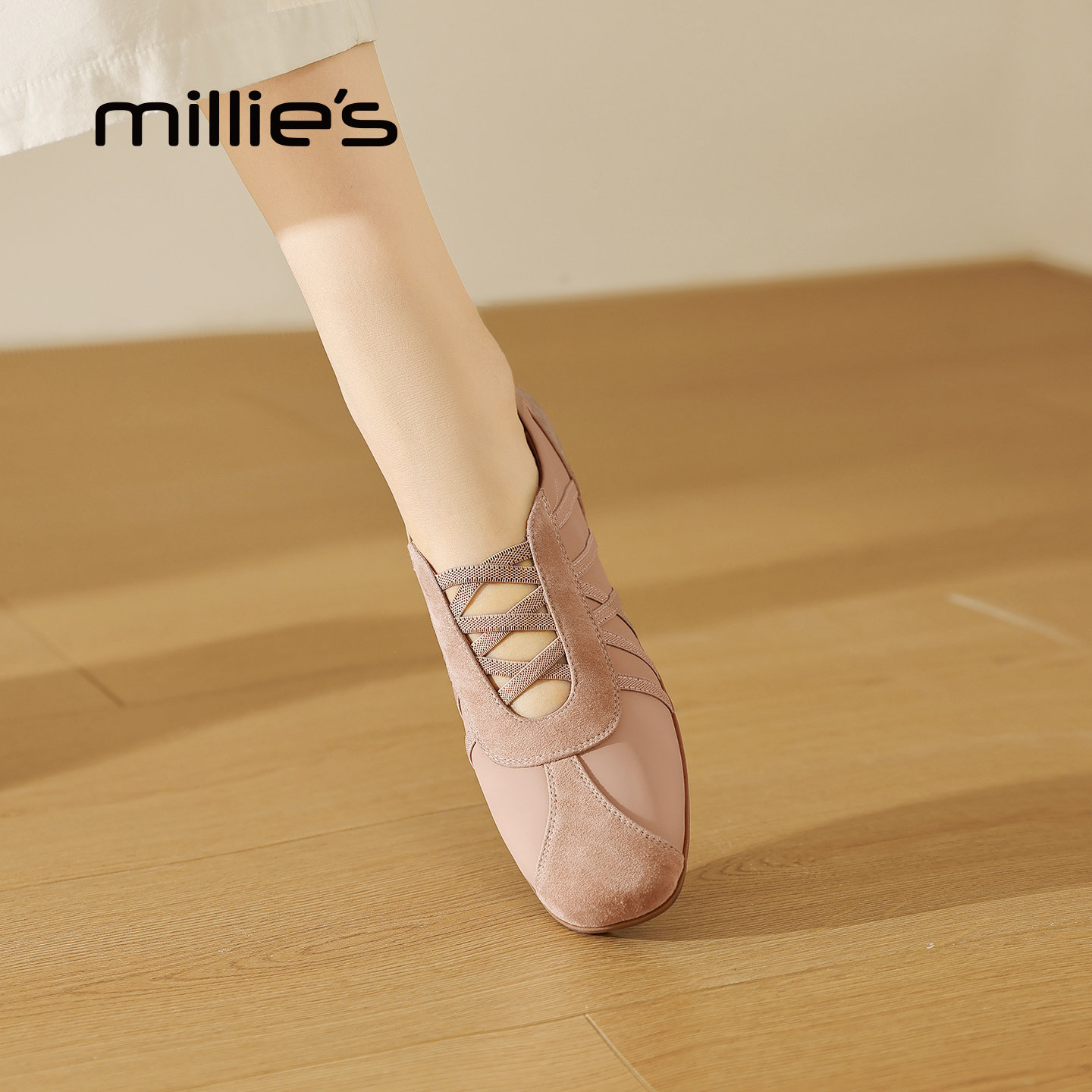 MILLIE'S/妙丽2026夏季新款交叉绑带平底鞋女休闲百搭舒适德训鞋P