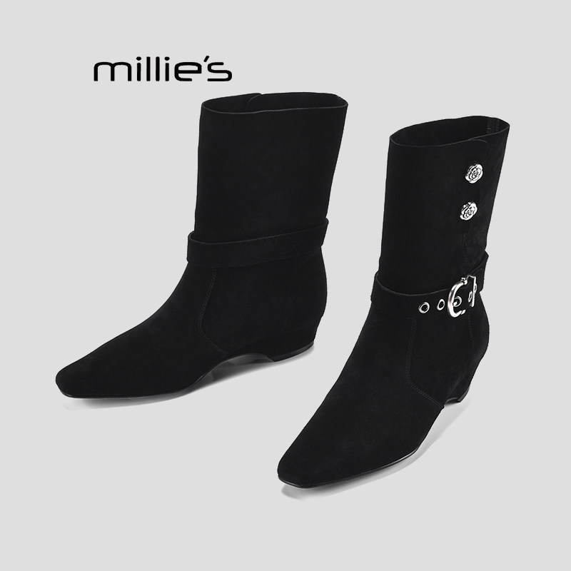 MILLIE'S妙丽真皮中跟女靴巨好看
