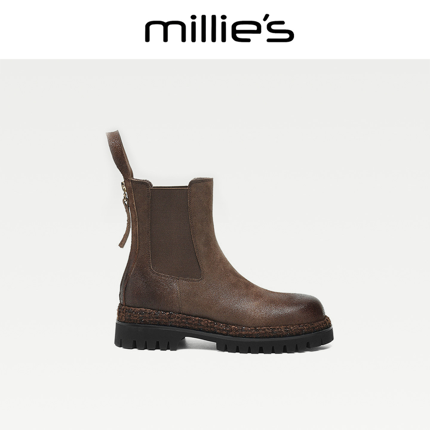 MILLIE'S/妙丽2026新款复古马丁靴女百搭舒适渐变圆头休闲短靴CQ