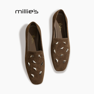 复古铆钉设计时尚 单鞋 2025秋季 MILLIE 低跟小皮鞋 妙丽女鞋 新款