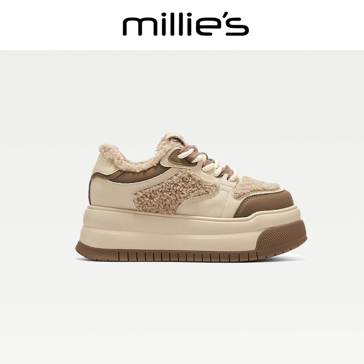 MILLIE'S/妙丽真皮厚底小白鞋