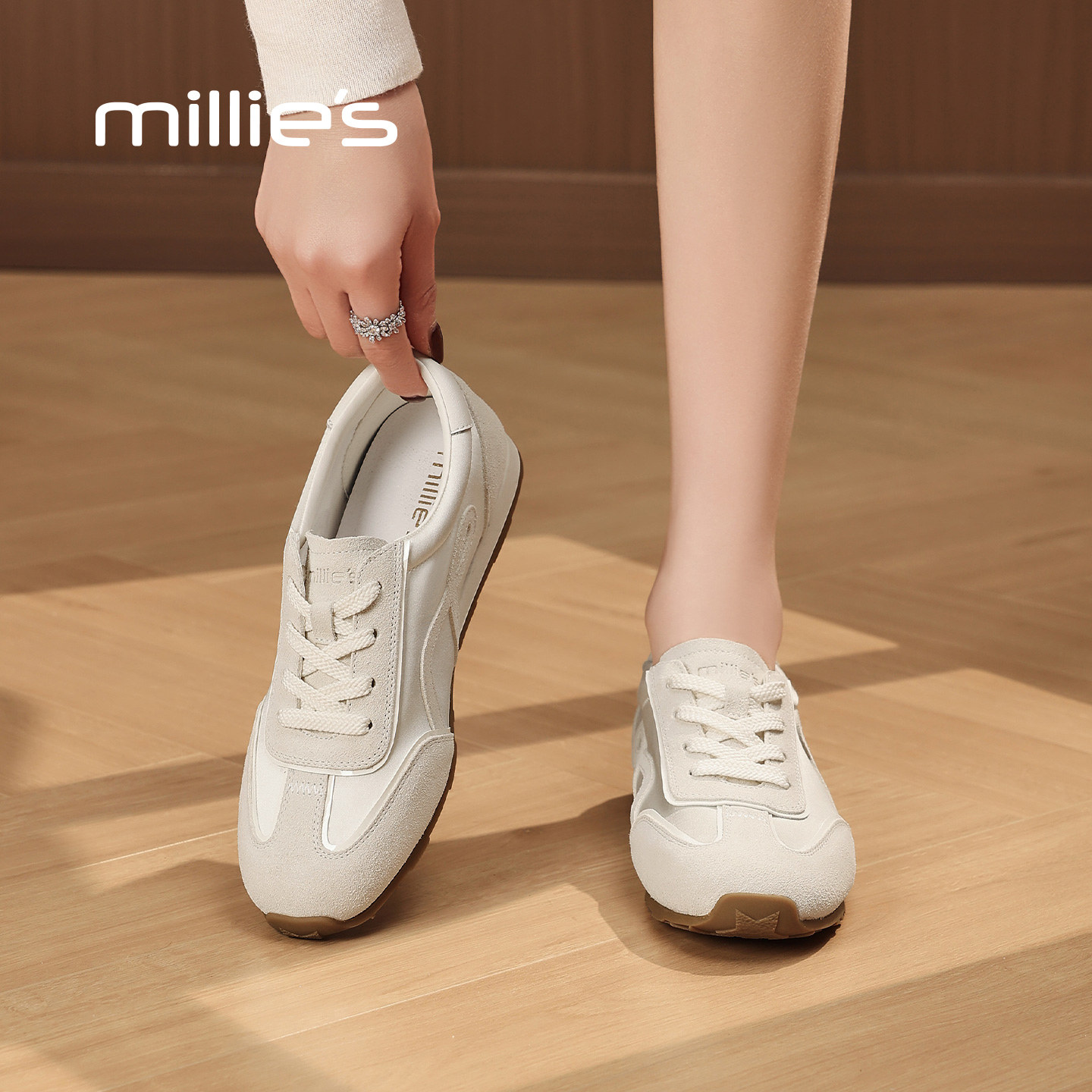 MILLIE'S/妙丽户外风老爹鞋女白色厚底增高百搭休闲平底运动鞋Q,女鞋,老爹鞋,淘宝优惠券,粉丝福利购,淘宝优惠卷