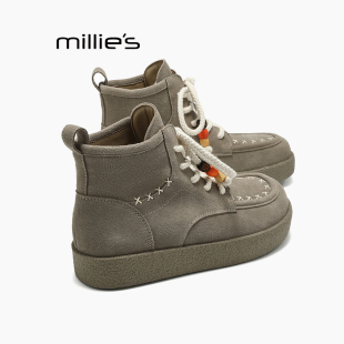 百搭休闲系带乐福鞋 妙丽真皮厚底勃肯鞋 复古高帮鞋 女鞋 MILLIE