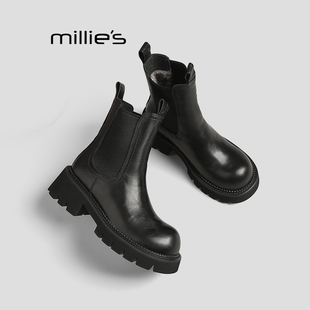 MILLIE'S/妙丽2026新款真皮靴子女英伦风马丁靴流行爆款短靴HQ