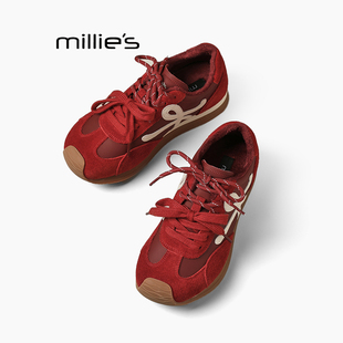 加绒百搭平底软底透气休闲板鞋 妙丽真皮德训鞋 冬款 女鞋 MILLIE