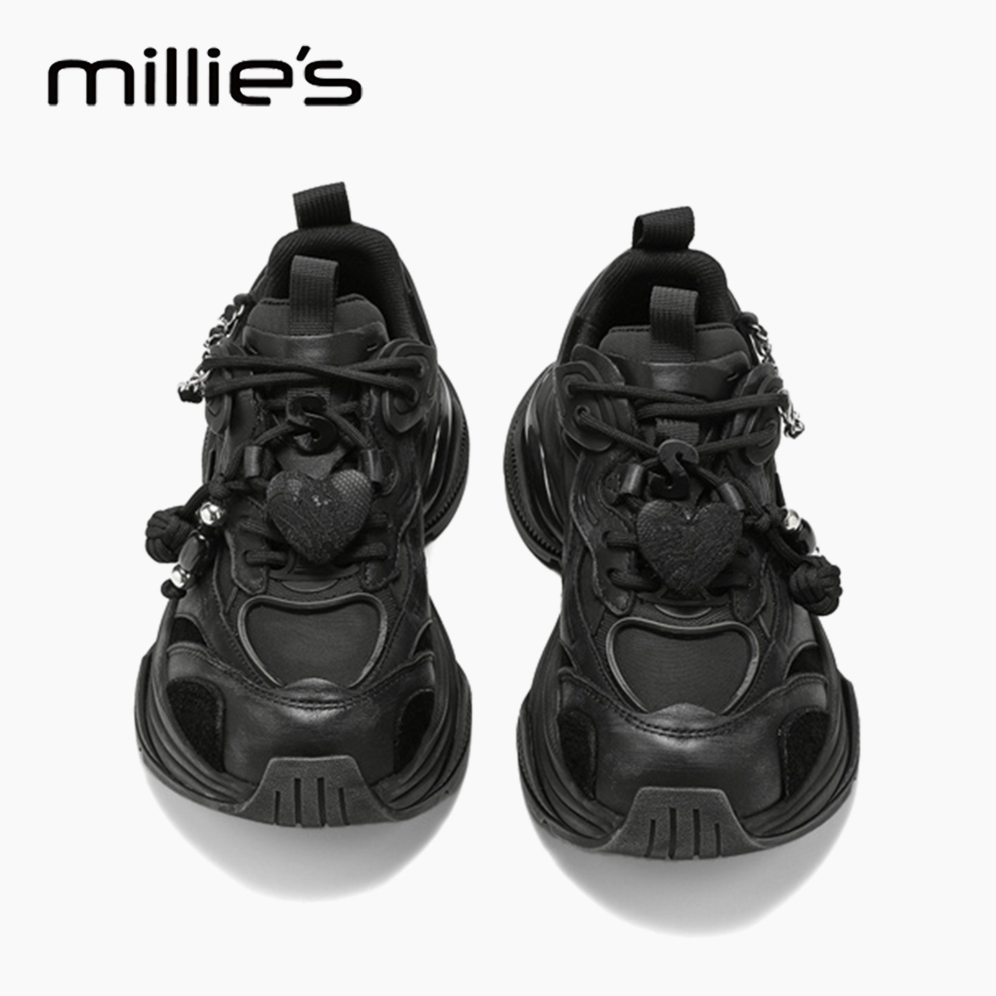 MILLIE'S/妙丽黑色百搭老爹鞋女款2026新款秋季小个子增高厚底鞋H