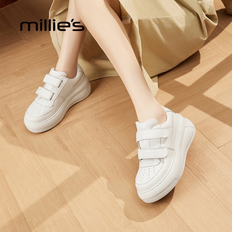 MILLIE'S/妙丽真皮厚底小白鞋