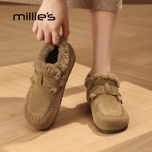 女棉鞋 妙丽2025新款 女一脚蹬毛毛鞋 秋冬加绒保暖勃肯鞋 MILLIE