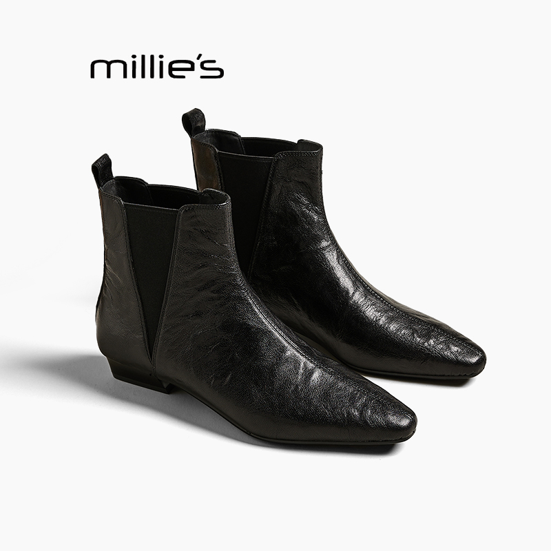 妙丽真皮方头短筒靴巨好看