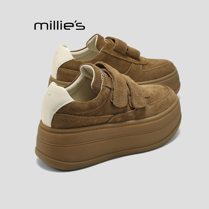 MILLIE'S/妙丽女2025秋冬新款真皮厚底圆头魔术贴休闲运动板鞋HQ,女鞋,时尚休闲鞋,淘宝优惠券,粉丝福利购,淘宝优惠卷