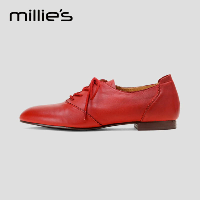 MILLIE'S/妙丽真皮红色小皮鞋女
