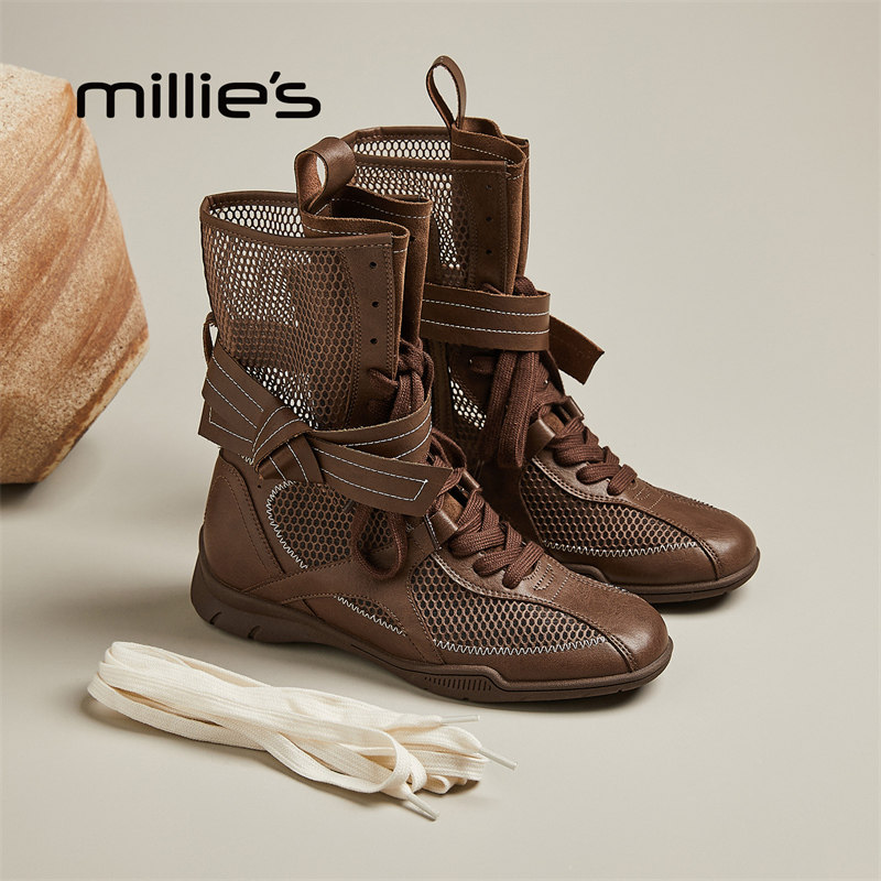 妙丽官方旗舰店休闲网面凉靴2025拳击猎鸭靴系带圆头百搭单靴大码,女鞋,绣花鞋,淘宝优惠券,粉丝福利购,淘宝优惠卷