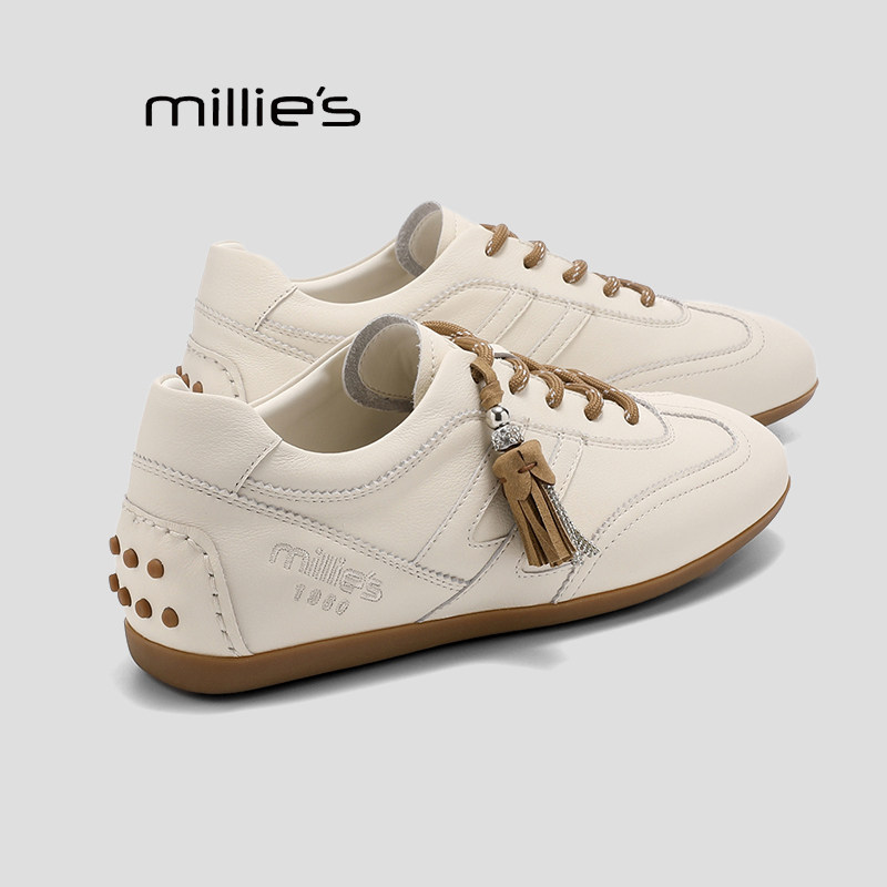 MILLIE'S/妙丽跑道棒球德训鞋复古薄底女新款串珠休闲小白板鞋Q,女鞋,德训鞋,淘宝优惠券,粉丝福利购,淘宝优惠卷