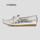 女平底系带一脚蹬舒适百搭通勤单鞋 MILLIE 春季 妙丽银色乐福鞋