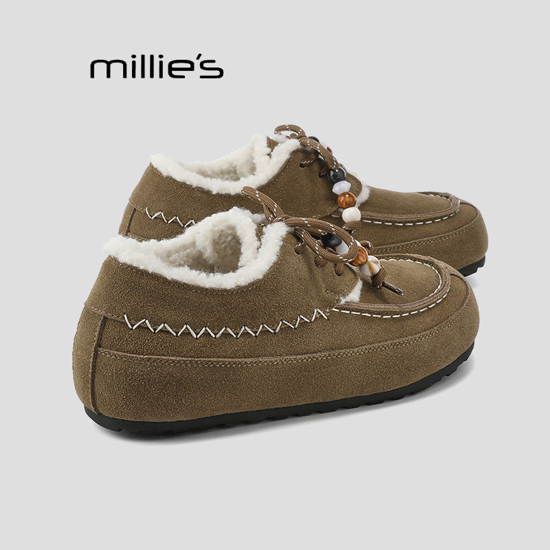 MILLIE'S/妙丽平底防滑百搭勃肯鞋冬款女加绒爆款软底不累脚博肯Z