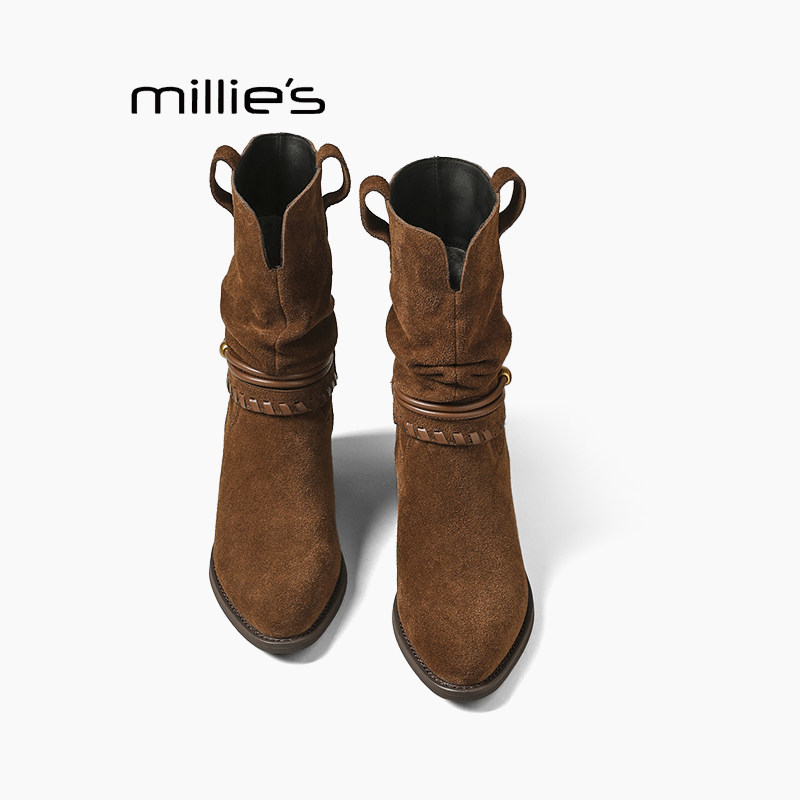 MILLIE'S妙丽绒面编织短靴巨好看