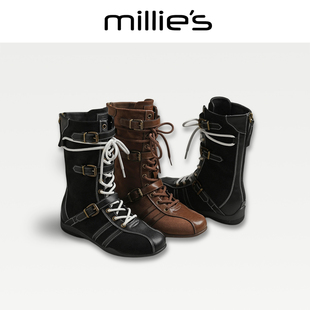 拼接时尚 MILLIE 系带车线中筒西部靴女秋季 妙丽2025新款 雪地靴C