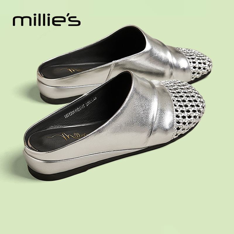 MILLIE'S/妙丽牛油皮网纱勃肯鞋