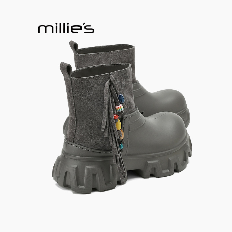 MILLIE'S/妙丽2026新款时尚百搭女士马丁靴增高厚底加绒复古休闲P