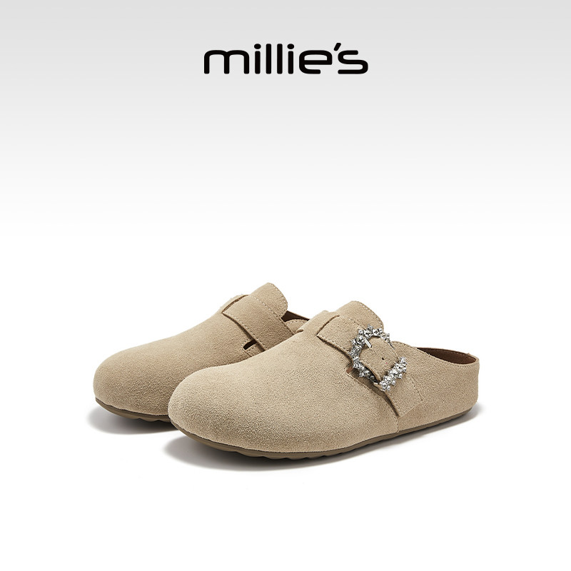 MILLIE'S/妙丽水钻扣勃肯鞋女2026新款平底一脚蹬百搭休闲穆勒鞋Z,女鞋,勃肯鞋/软木鞋,淘宝优惠券,粉丝福利购,淘宝优惠卷