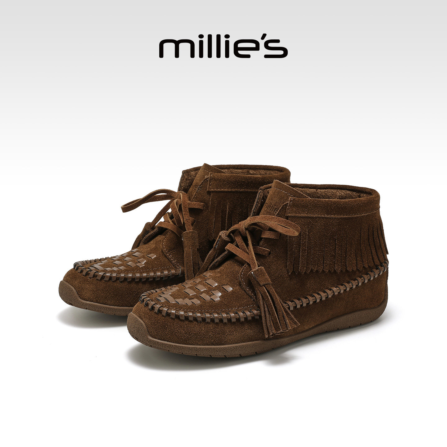 MILLIE'S/妙丽流苏绑带短靴