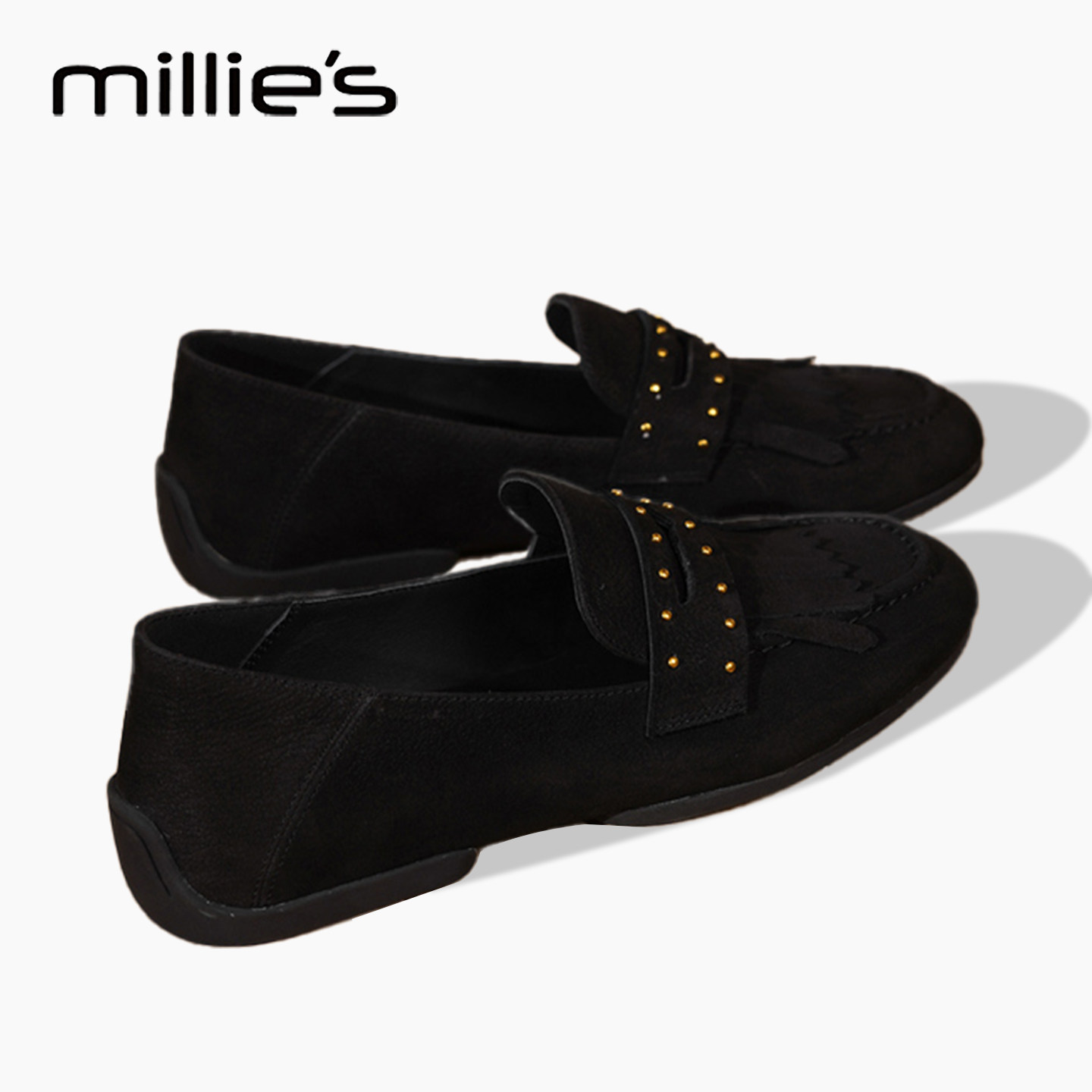 MILLIE'S/妙丽025秋季新款一脚蹬乐福鞋女英伦风皮鞋真皮平底鞋H,女鞋,浅口单鞋,淘宝优惠券,粉丝福利购,淘宝优惠卷