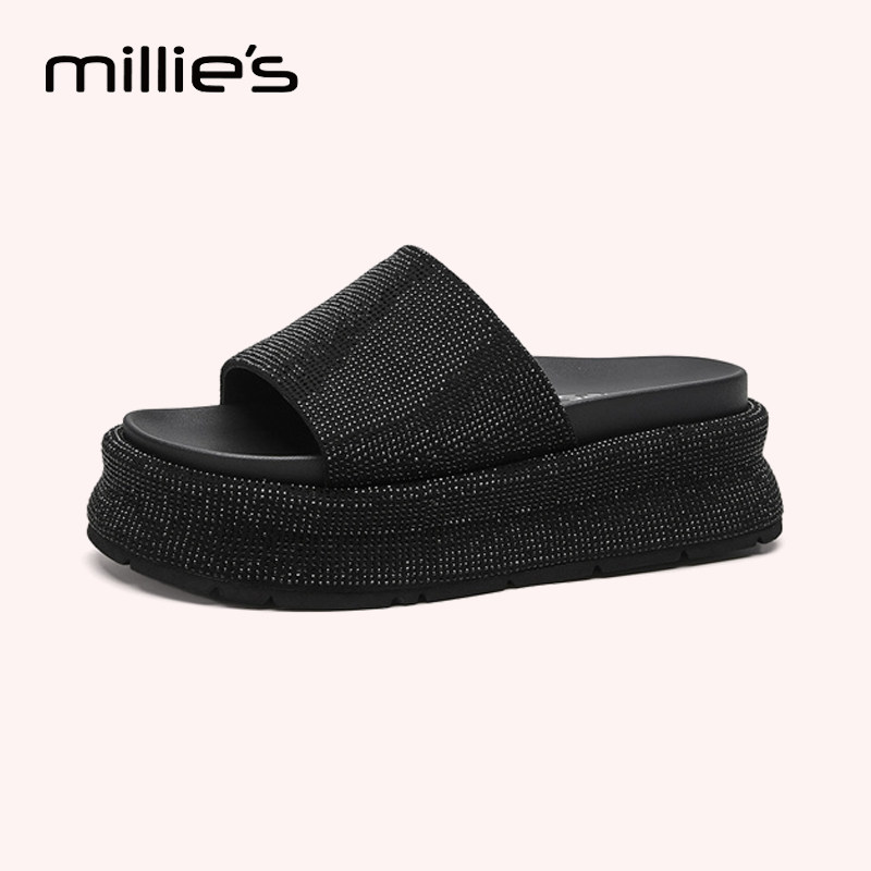 MILLIE'S/妙丽露趾粗跟凉拖鞋