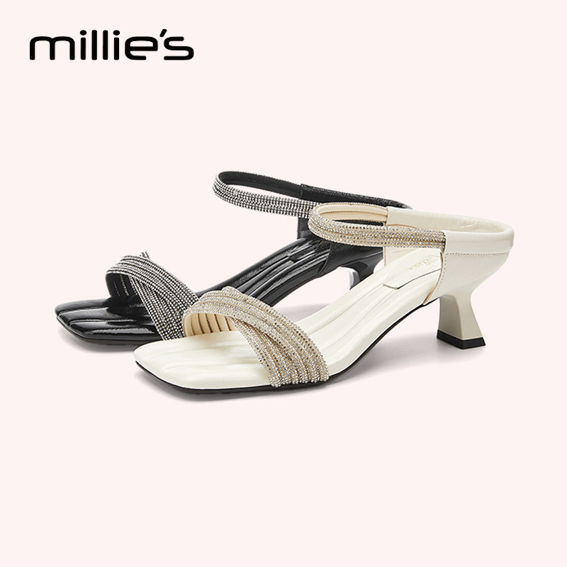 MILLIE'S/妙丽露趾粗跟凉拖鞋
