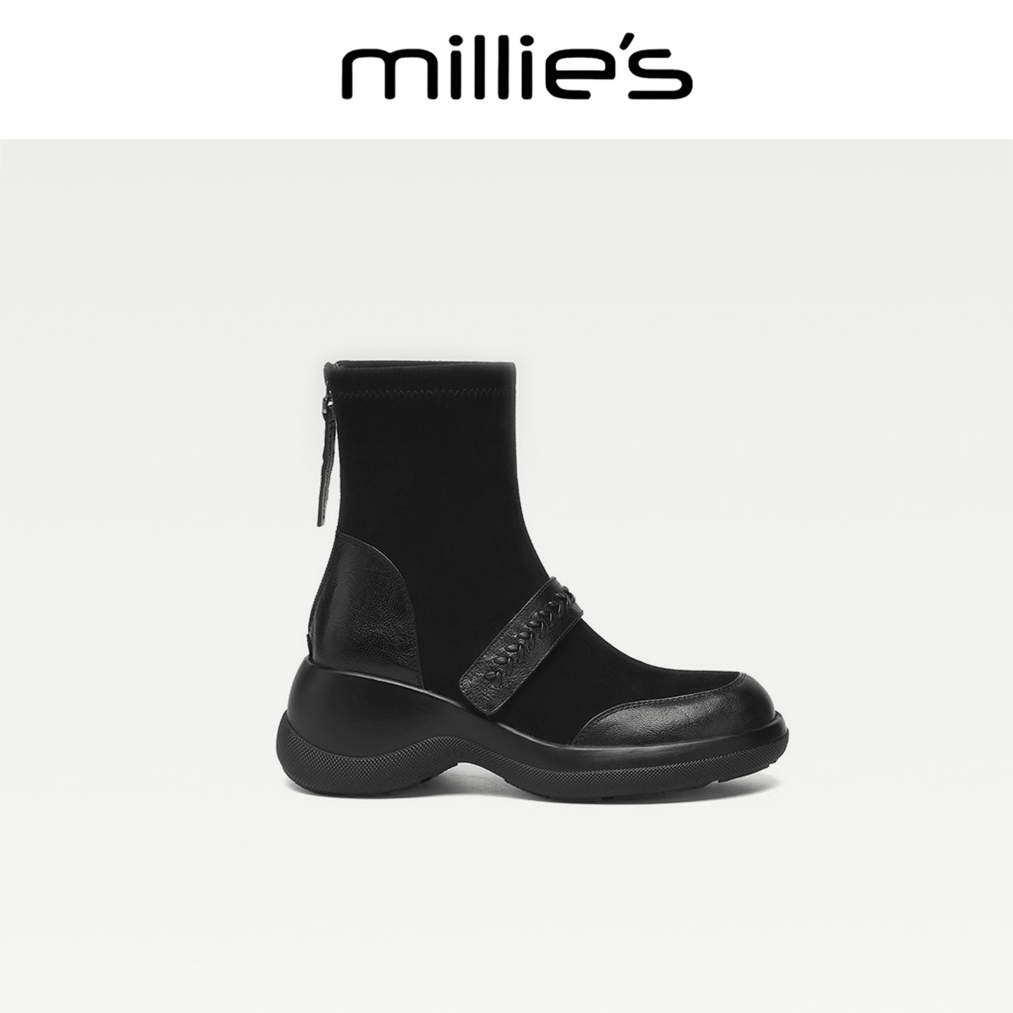 MILLIE'S/妙丽2026新款秋冬复古马丁靴女厚底增高皮带拼接短靴CQ,女鞋,马丁靴,淘宝优惠券,粉丝福利购,淘宝优惠卷