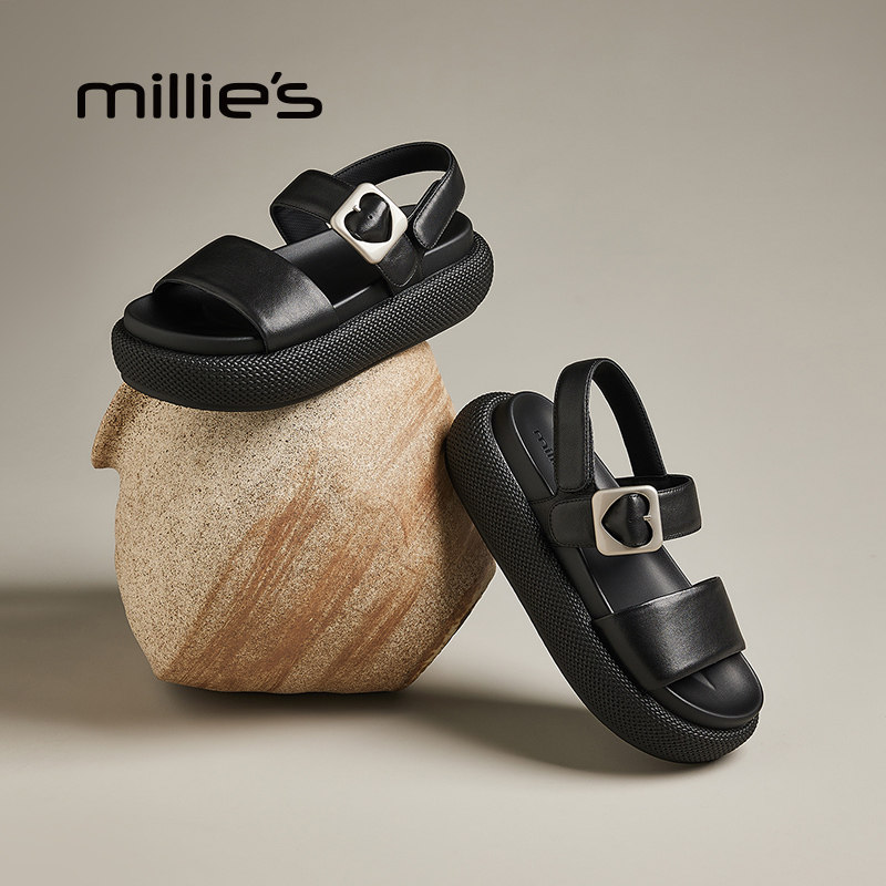 MILLIE'S/妙丽真皮厚底凉鞋女