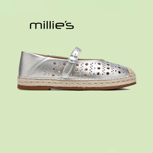 妙丽官方旗舰店真皮镂空单鞋女款2026夏季新款小香风一脚蹬渔夫鞋