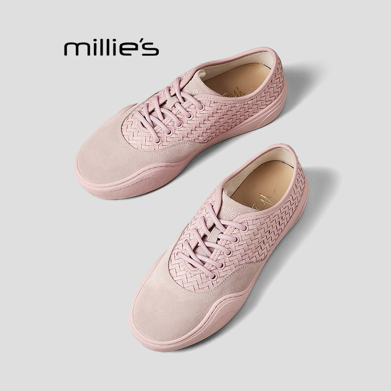 MILLIE'S/妙丽粉色德训鞋女春季平底百搭舒适休闲板鞋德训女鞋Q,女鞋,德训鞋,淘宝优惠券,粉丝福利购,淘宝优惠卷