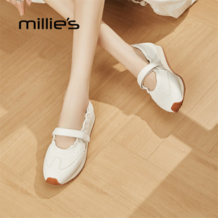 妙丽官方旗舰店内增高运动玛丽珍鞋魔术贴芭蕾舞鞋软平底单鞋大码