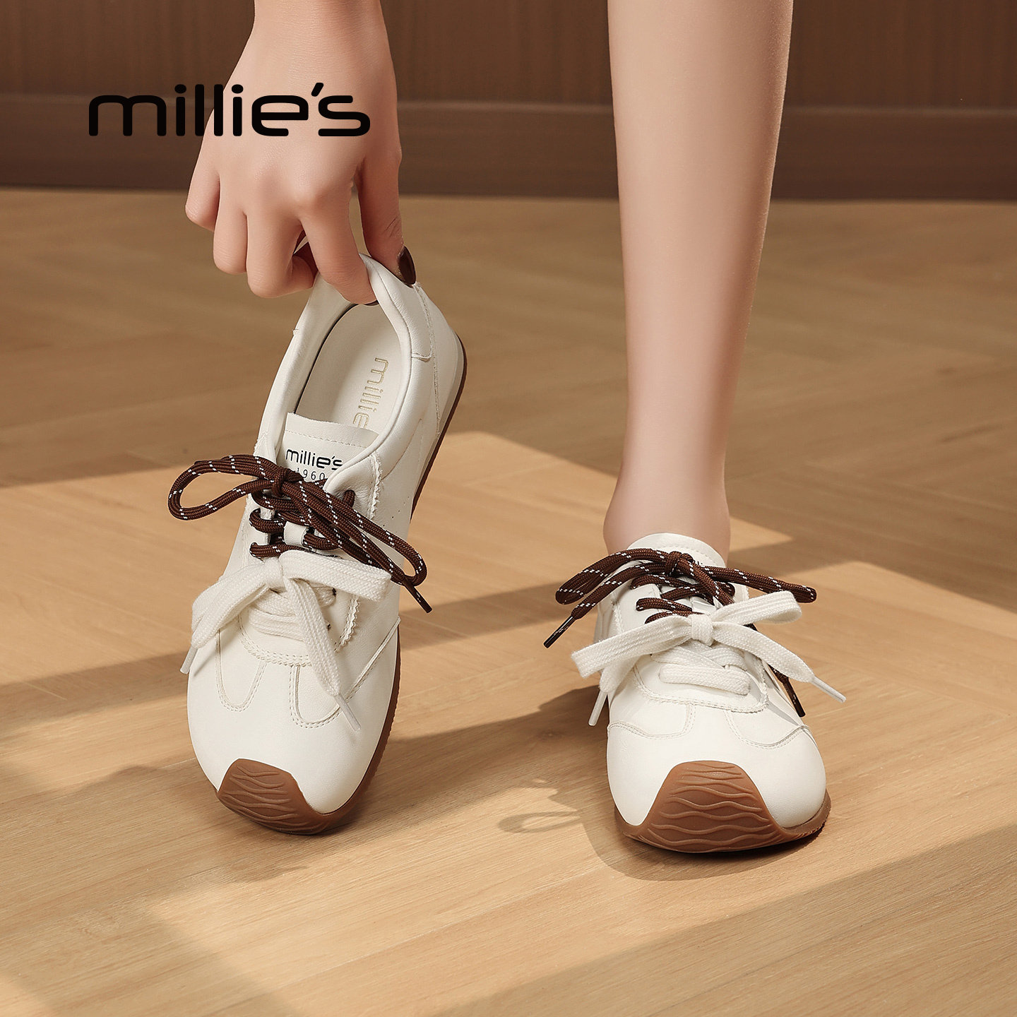 妙丽复古秋冬新款百搭德训鞋女