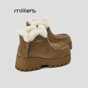 牛反绒短靴女款 妙丽勃肯羊毛短靴冬季 厚底加绒雪地靴Z MILLIE