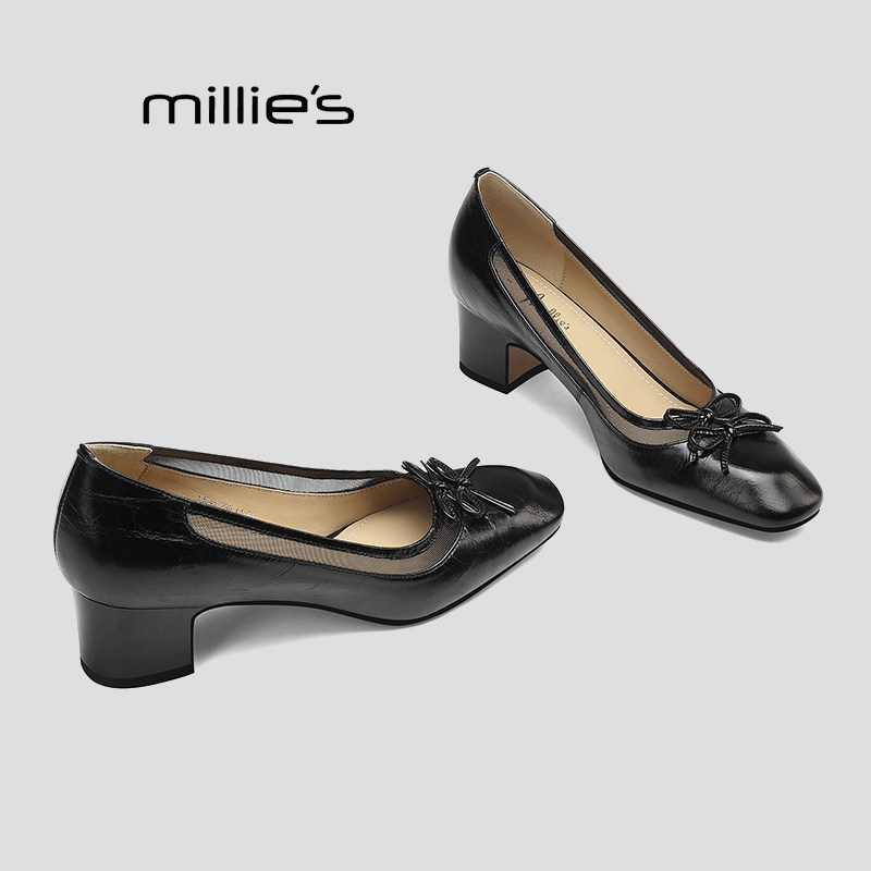 MILLIE'S/妙丽粗跟单鞋女春新款法式方头不累脚玛丽珍高跟女鞋Q,女鞋,玛丽珍鞋,淘宝优惠券,粉丝福利购,淘宝优惠卷